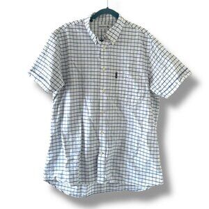 Sebago White Blue Checkered Short Sleeve Button Down Shirt Men's Size XXL Preppy